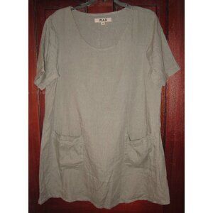 FLAX S Tunic Top Blouse Shirt Oversized Popover Pockets Flared Lagenlook Taupe